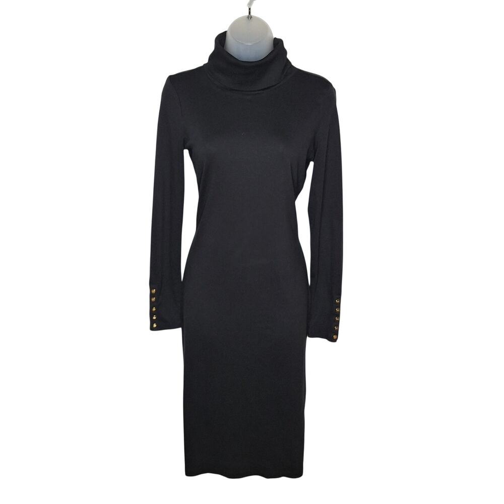 Lauren Ralph Lauren Turtleneck Midi Dress 8 Jersey Cotton Modal Black Label